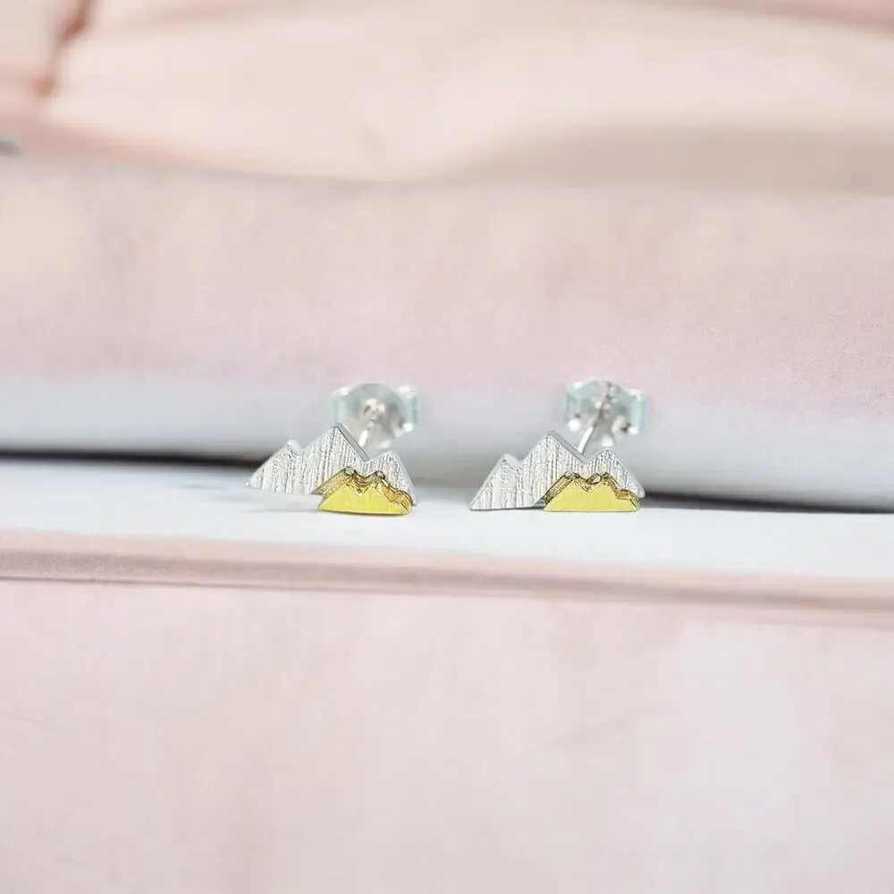 NEW sterling silver and gold plated mountain stud earrings nature jewelry B20B